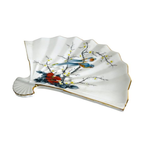 Fan Dish Fine China Jay Imports Japan Hand Painted 9.5" x 6.25" - Picture 2 of 6